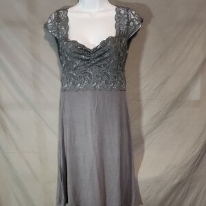 Tahari Gray Dress With Lace Detail On Top